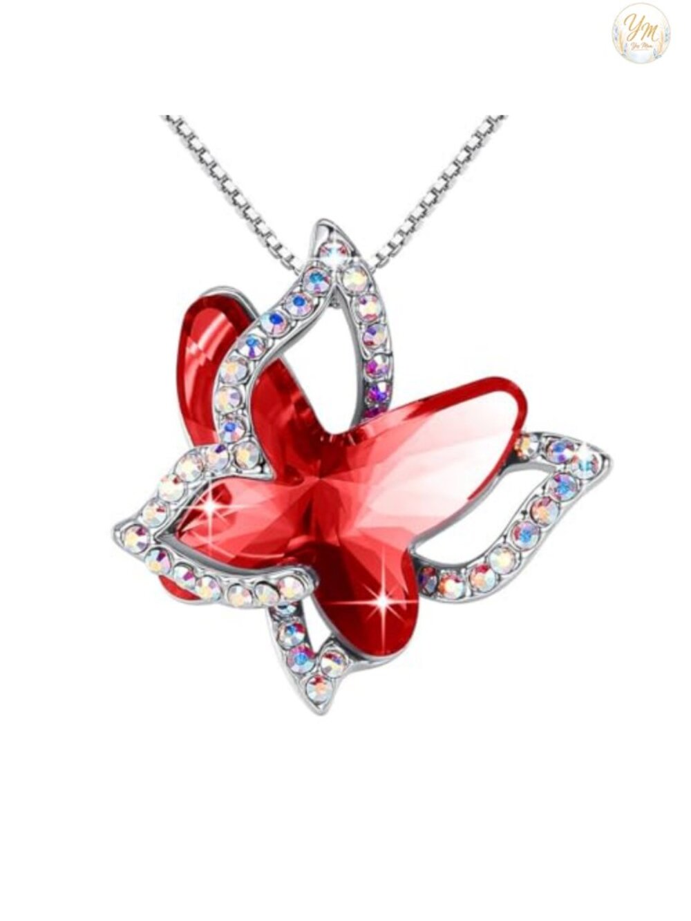 Butterfly Birthstone Crystal Necklace Silver Tone Pendant 18+2"